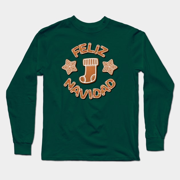 Gingerbread Feliz Navidad Long Sleeve T-Shirt by RTROstock